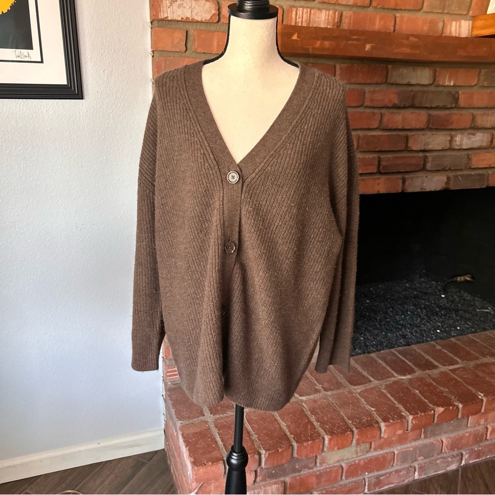 Quince Mongolian Cashmere Oversized Boyfriend Cardigan Sweater in Brown Sz S - Picture 4 of 11